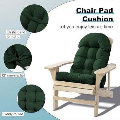 Adirondack Chair Cushion, Rocking Chair Cushion 44x19.4x4 inch, High Back Patio Cushions of Upper and Lower with Ties, Sunscreen and Fade-Resistant (Dark Green, 2) - color: Dark Green