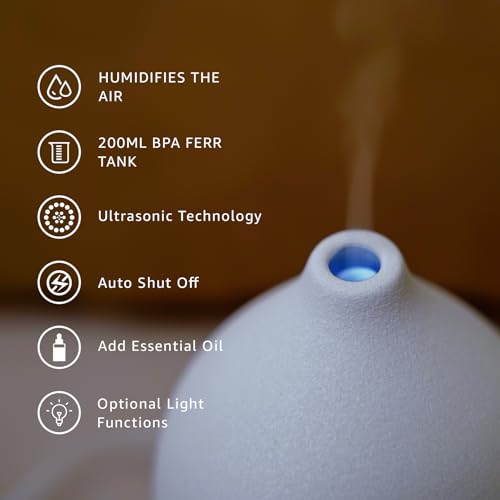 200ML Ceramic Essential Oil Diffuser for Home, Stone Diffuser | Ultrasonic Aromatherapy Diffuser & Air Humidifier for Bedroom, Office, Yoga, 7 LED Lights, Auto Shut-Off, 3 Timers,Wood Grain - color: Wood