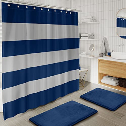 Clara Clark Bathroom Set - Navy Bathroom Accessories Set, Bathroom Sets with Shower Curtain and Rugs, 23PC Shower Curtain Set with Liner, Soap Dispenser, Soap Dish, Toilet Brush Holder, and Trash Can - color: Navy, size: Complete Set + Bath Rugs