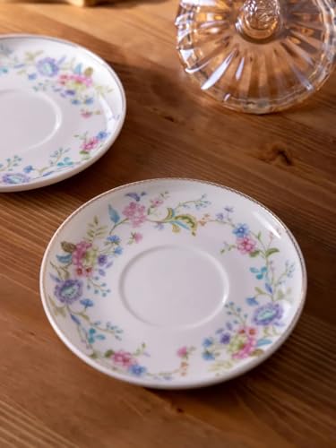 Porcelain Set of 2 Pastel Cups 8 oz with Saucers 5.75", Glamour by Marsseus Collection, Gift Box, Floral motif - color: Floral motif-4