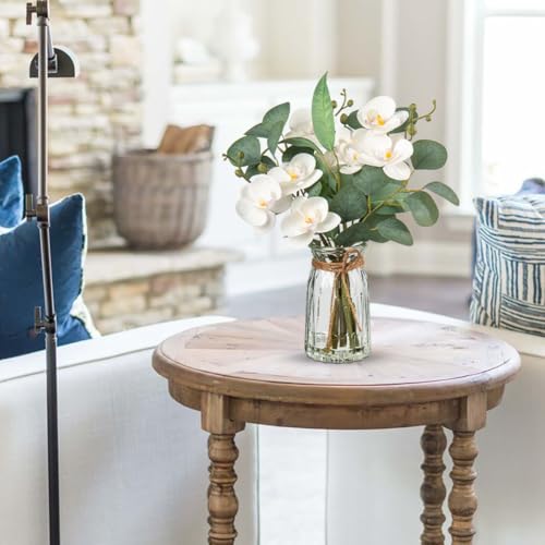 White Orchids Artificial Flowers with Vase Fake Flowers in Vase Artificial Eucalyptus Stems in Glass Vases with Faux Water Faux Orchid with Eucalyptus Leaves Arrangement for Dining Table Centerpiece - color: White & Clear Vase