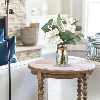 White Orchids Artificial Flowers with Vase Fake Flowers in Vase Artificial Eucalyptus Stems in Glass Vases with Faux Water Faux Orchid with Eucalyptus Leaves Arrangement for Dining Table Centerpiece - color: White & Clear Vase