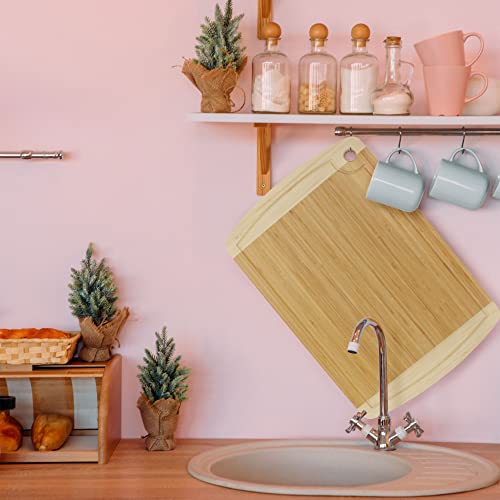 BambooMN Heavy Duty Premium Bamboo Two-Toned Cutting Board w/Hanging Hole - 17.25" x 11.75" x 0.75" - Grooved/Flat - 2 Pieces - size: 17.25" x 11.75" (Two-Tone w/hole)