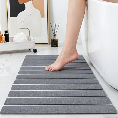 Stone Bath Mats Foldable Non-Slip Quick Dry Bathroom Rugs | Gray Super Absorbent Diatomaceous Earth. Folds Flat for Compact Storage. Easy to Clean. Sandpaper Included for Stain Removal - color: Grey, size: 1×Rug 15×24"+1×Non-slip Mat