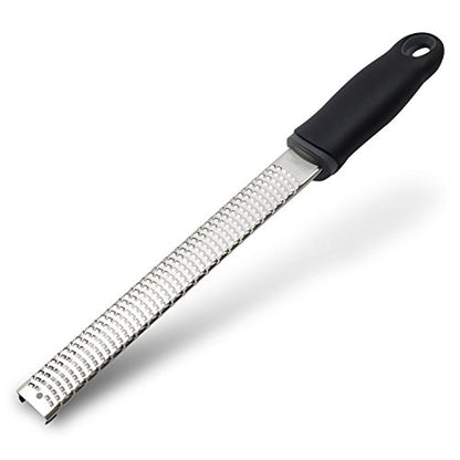8-Inch Lemon Zester & Cheese Grater, 18/8 Stainless Steel, Black | Fine 18/8 Stainless Steel Blade for Citrus, Parmesan, Ginger and Garlic, Soft Non-slip Handle, Cover, Dishwasher Safe - color: B-Black