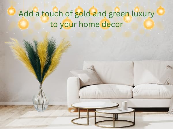 RyddeligHome Gold Pampas Grass Decor, 3 Stems x 115cm/45in | Faux Pampas Grass Tall Large Fluffy, Gold Feathers Floral Picks, Living Room Holiday Decor, Home Accent Decor
