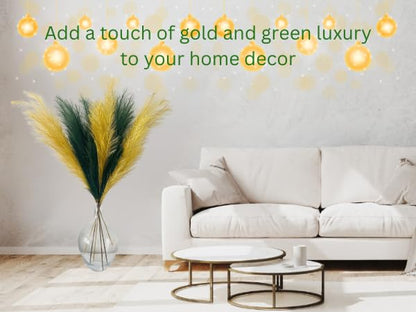RyddeligHome Gold Pampas Grass Decor, 3 Stems x 115cm/45in | Faux Pampas Grass Tall Large Fluffy, Gold Feathers Floral Picks, Living Room Holiday Decor, Home Accent Decor