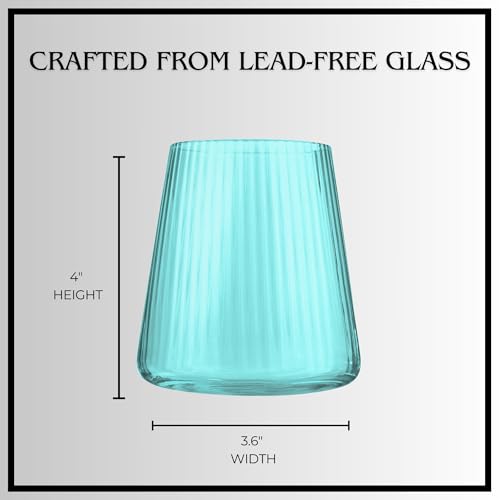 ARTLAND Soho Optic 14.5 oz Double Old Fashion Glass, Set of 4 - Whiskey, Cocktail, Rocks, Barware Drinking Glasses - Elegant Design, Durable Construction, Versatile Use, Dishwasher Safe (Turquoise) - color: Light Turquoise, style: Double Old Fashion Glass