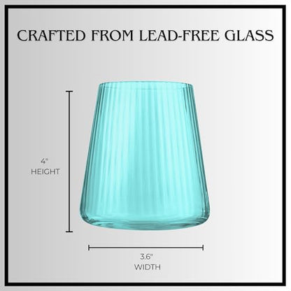 ARTLAND Soho Optic 14.5 oz Double Old Fashion Glass, Set of 4 - Whiskey, Cocktail, Rocks, Barware Drinking Glasses - Elegant Design, Durable Construction, Versatile Use, Dishwasher Safe (Turquoise) - color: Light Turquoise, style: Double Old Fashion Glass