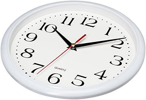 Bernhard Products White Wall Clocks 10 Inch, Set of 2 Silent Non Ticking Quality Quartz Battery Operated Round Easy to Read Home/Office/Kitchen/School Classroom Clock - color: White, size: 10 Inch - 2 Clocks