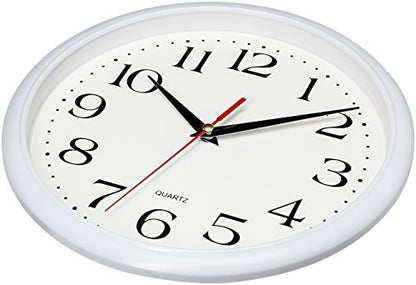 Bernhard Products White Wall Clocks 10 Inch, Set of 2 Silent Non Ticking Quality Quartz Battery Operated Round Easy to Read Home/Office/Kitchen/School Classroom Clock - color: White, size: 10 Inch - 2 Clocks