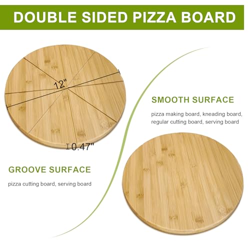 12inch Pizza Cutting Board Round Bamboo Wood Prep Platter Plate Tray - style: 12"