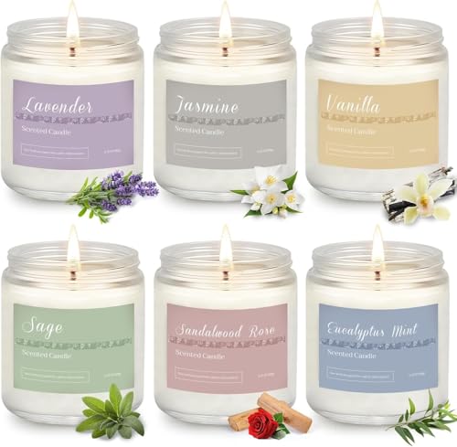 Scented Candles Gift Set for Women, 6-Pack Aromatherapy Candles for Home | Lavender, Jasmine, Vanilla, Sage, Sandalwood Rose & Eucalyptus Mint. 42 oz & 300 Hour Burn for Home, Baths, Yoga & Self-Care - color: Classic 6 Pack Scented Candles