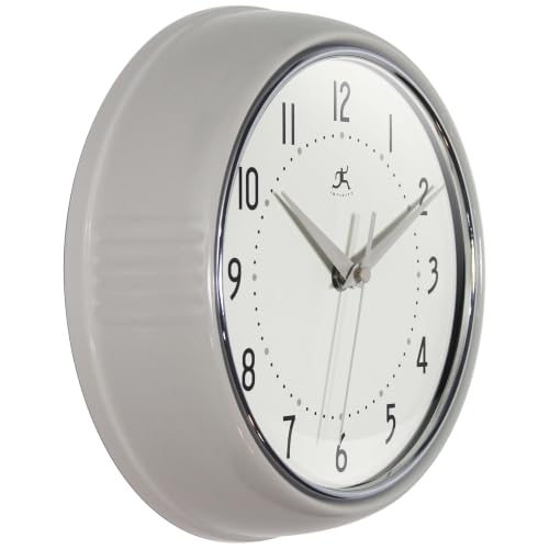 Infinity Instruments Retro Round Metal Wall Clock, Stone Grey, 9.5" - color: Stone Grey, size: 9.5 Inch