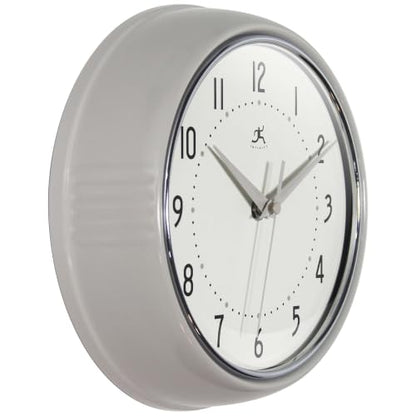 Infinity Instruments Retro Round Metal Wall Clock, Stone Grey, 9.5" - color: Stone Grey, size: 9.5 Inch