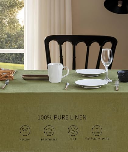 100% Pure Linen Scalloped Embroidery Rectangle Tablecloths 104Lx60W Inch for Dinners, Parties, Spring, Machine Washable, 8-10 Sets, 60''x104'', Olive Green(Edges-Gold) - color: Olive Green(edges-gold), size: 104" x 60" (Rectangular)
