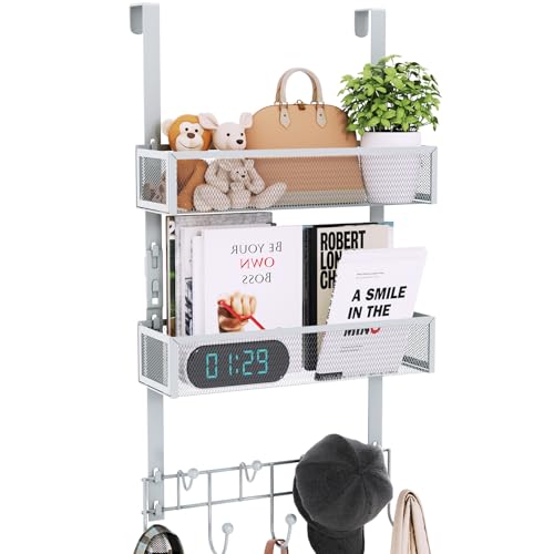 Consumest Over The Door Hooks Organizer - 3 Tier Door Hanger with 9 Coat Hooks & 2 Mesh Basket, Back Storage Organizer Hanging Towels for Bathroom, Bedroom, Silver - color: Silver, size: 3 Tier