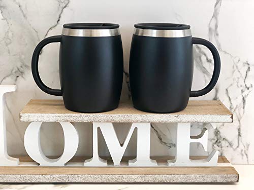 CHILLOUT LIFE Stainless Steel Insulated Coffee Mugs Set of 2 (14 oz) - Double Wall Coffee Cups With Spill Resistant Lid & Strong Handle, Shatterproof Cups for Cold Drinks, Hot Beverages - color: Black