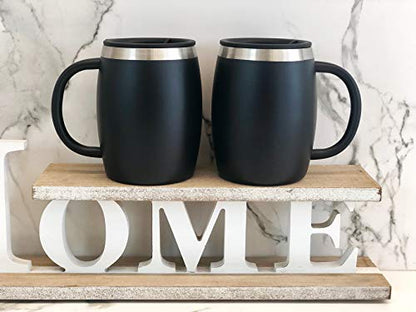 CHILLOUT LIFE Stainless Steel Insulated Coffee Mugs Set of 2 (14 oz) - Double Wall Coffee Cups With Spill Resistant Lid & Strong Handle, Shatterproof Cups for Cold Drinks, Hot Beverages - color: Black