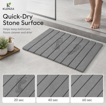Stone Bath Mat, Quick Dry Foldable Diatomaceous Earth, 24 x 16, Grey | 23.6 x 15.3 in grey stone bath mat with foldable design, anti-slip pad and included sandpaper.