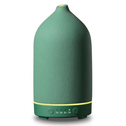 200ML Ceramic Essential Oil Diffuser for Home, Stone Diffuser | Ultrasonic Aromatherapy Diffuser & Air Humidifier for Bedroom, Office, Yoga, 7 LED Lights, Auto Shut-Off, 3 Timers, Green - color: Green