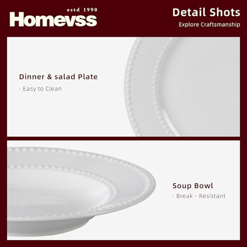 HomeVss, New Bone China Dinnerware Set, Embossed Pearl Design, 40pc Dinnerware Set - color: Pearl, size: Service for 8 - 40pc Set