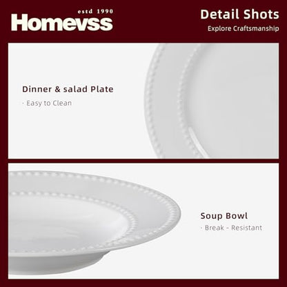 HomeVss, New Bone China Dinnerware Set, Embossed Pearl Design, 40pc Dinnerware Set - color: Pearl, size: Service for 8 - 40pc Set