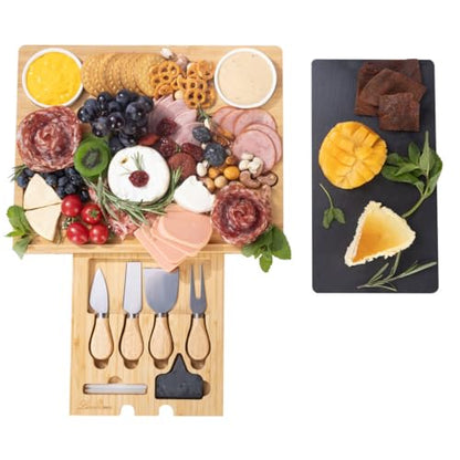 Charcuterie Board Gift Set with Large Embedded Removable Slate Serving Tray House Warming Gift New Home, Wedding Gifts for Couple, Bridal Shower Gift (Large Slate Charcuterie Board Set) - size: Large Slate Charcuterie Board Set