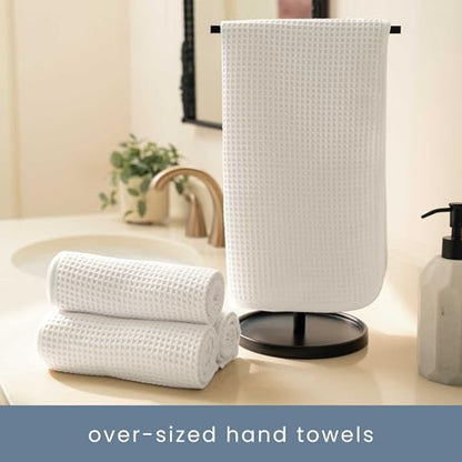 S&T INC. Aura Waffle Bath Towel Set, 6 Pieces, White | 2 Bath Towels, 2 Hand Towels, 2 Wash Cloths, Absorbent Microfiber, Quick-Dry and Lightweight, 420GSM - color: White