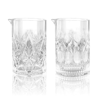 24 Oz Cocktail Mixing Glass Stirring Glasses for Whiskey Cocktail Mixing Shaker Glass Martini Old Fashioned Crystal Bar Set 700ml 2PCS (X-shape/Snowflakes) - style: X shape/ Snowflakes