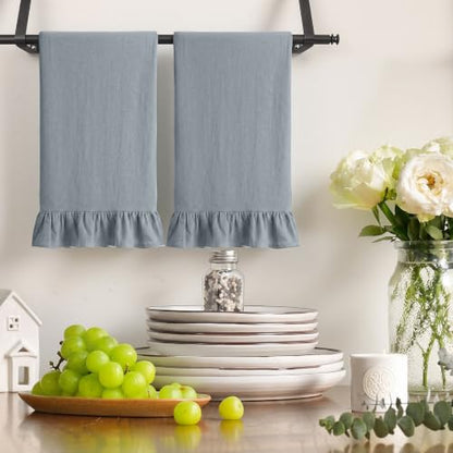HunnmingRe Dusty Blue Kitchen Towels Set of 2, 100% Cotton Retro Ruffled Dish Towels 18"x28" Absorbent Tea Cloths for Farmhouse Charm, Drying Dishes, Entertaining Guests - color: Dusty Blue, style: Retro