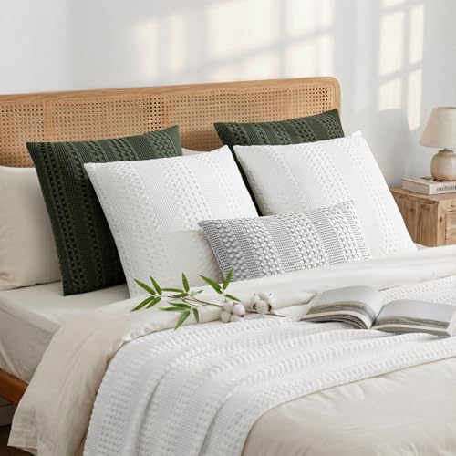 a moment 2 Pack Bamboo Fiber Pillow Covers - Waffle Weave, Ultra Soft & Breathable, Skin-Friendly Cotton Throw Pillow for Couch, Sofa, Bedroom Living Room 20x20 Inch White - color: White, size: 20" x 20" (Pack of 2)