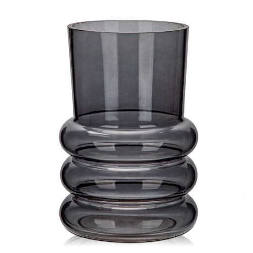 Grey Large Glass Vase for Flowers, 7" H x 4.7" W Flower Vases Decorative Wide Mouth Vase Vintage Glass Vases for Centerpieces Mantel Shelf Table Home Decor - color: 7" X 4.7" Grey Color