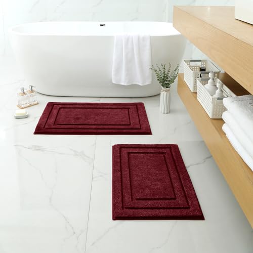 HOMEIDEAS Bathroom Rugs Sets 2 Piece, Super Soft and Absorbent Non Slip Microfiber Machine Washable Bath Mat Set (20" x 32" + 16" x 24", Burgundy Red) - color: Loop- Burgundy Red, size: 1'4" x 2'8" (16"x24"+20"x32")