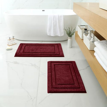 HOMEIDEAS Bathroom Rugs Sets 2 Piece, Super Soft and Absorbent Non Slip Microfiber Machine Washable Bath Mat Set (20" x 32" + 16" x 24", Burgundy Red) - color: Loop- Burgundy Red, size: 1'4" x 2'8" (16"x24"+20"x32")
