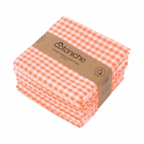 Plaid Dish Towels - Dish Towel Set (24" x 16") Thin & Decor Perfect as Boho Kitchen Towels, Cute Washing Towels - (12 Pack) (Orange) - color: Orange, size: Set of 12