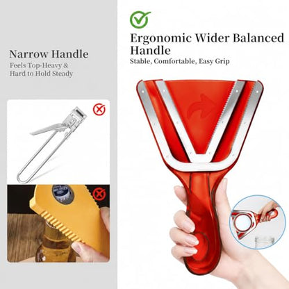 Jar Opener for Weak Hands & Seniors with Arthritis, Easy Twist-Off Lid & Bottle Opener, Ergonomic Handle with Stainless Steel Teeth, Practical Kitchen Gift for Elderly, Women & Men (0.2–5.3 in, Red) - color: Red