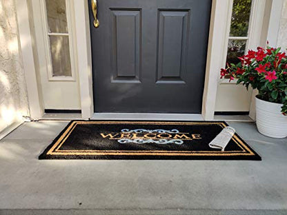Elegant Welcome Coco Coir Doormat, 22" x 47", Extra-Large Low-Profile Indoor Outdoor Entrance Mat with Non Slip Rubber Backing