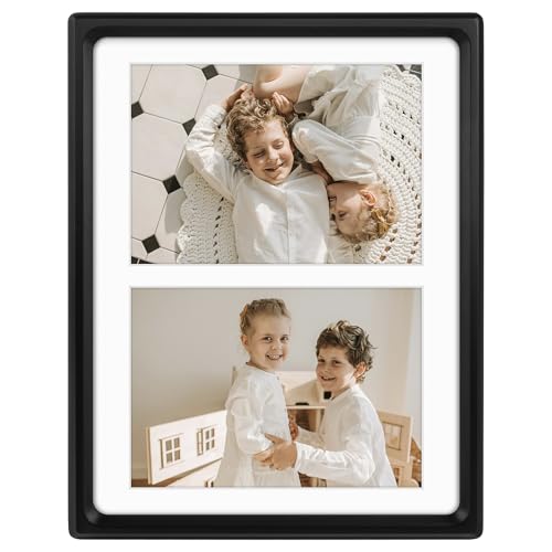 Golden State Art 5x7 Collage Picture Frame,Solid Wood & Real Glass,2 Photos | Multi Picture Frame for (2) 5x7 Photos or One 8.5x11 Print - Rounded Corner Design - Collage Wall Decor - Black - color: Black, size: 2 Openings 5x7