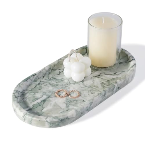 Marble Bathroom Tray for Countertop, Vanity Tray Stone Trays for Decor, Natural Marble Decorative Tray for Dresser Organizer, Storage Trays for Perfume, Jewelry, Cosmetics(Retro Light Green) - color: Light Green