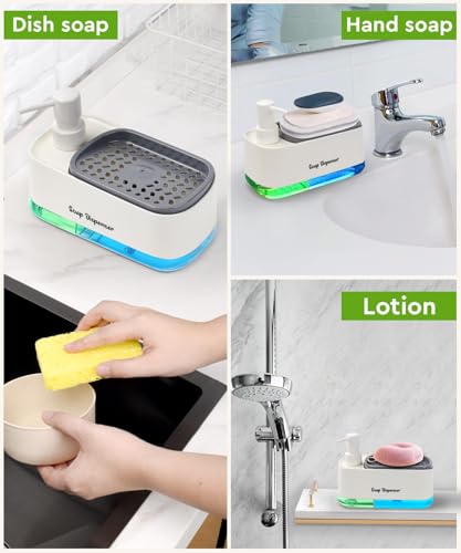5-in-1 Kitchen Soap Dispenser Set with Sponge Holder - Dual Hand & Dish Soap Pump Dispenser for Sink Countertop with 2-Packs Natural Loofah Dish Sponge Dishwashing Scrubber,White - color: White(n5-in-1)