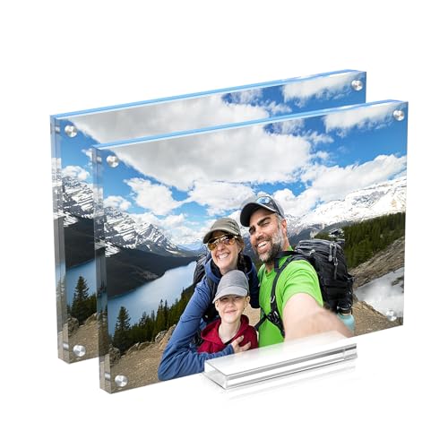 Acrylic Picture Frames 4x6 In 2 Pack,Clear Magnetic Photo Frame | Double Sided Frameless Floating, Can Horizontal & Vertical Desktop, for Family, Office,Wedding Certificate Documents Frame - size: 4x6 in-2 pack