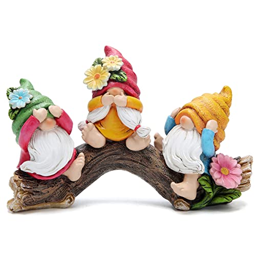 Hodao Spring Hear-No, See-No, Speak-No Gnomes Figurines Decorations Outdoor Flower Gnome Ornaments Decor for Home Table, Garden Yard, Flower Bed Summer Garden Gifts Decor for Mom