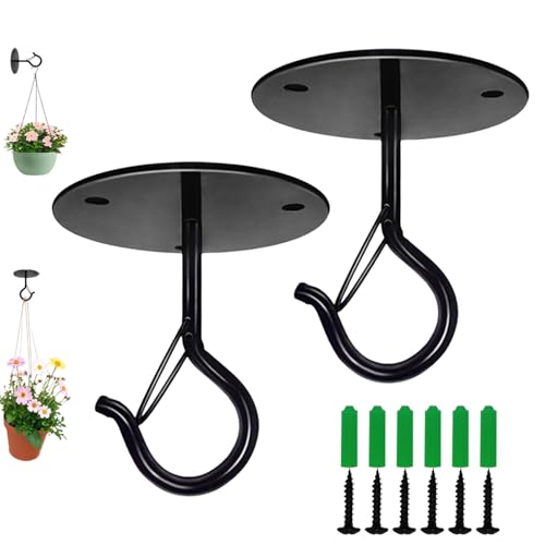 Ceiling Hooks for Hanging Plants Holder with Safety Buckle,Ceiling Decor Hook Heavy Duty,Metal Plant Hanger Indoor&Outdoor.Hooks for Hanging Plants,Wind Chime,Bird Feeders (Black, 2PCS) - color: Black, size: 2 Pieces
