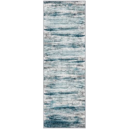 KOZYFLY Modern Abstract Hallway Runner Rug 2x6 Washable Rug Runner Blue | Non-Slip, Non-Shedding, Low Pile Soft, Runners For Hall Kitchen Entryway Bathroom Laundry Bedroom Foyer - color: Blue, size: 2' x 6' (Runner)