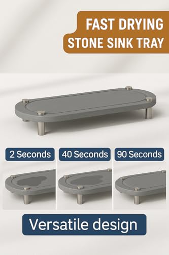 Home Sink Caddy - Water Absorbing Stone Tray for Sink - Stainless Steel Feet - Fast-Drying Stone Sink Tray for Kitchen Counter (Grey, 10"X4")