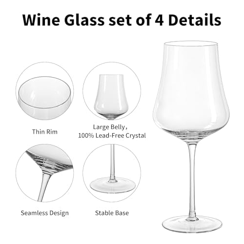 Large Wine Glasses Set of 4, 25oz | Lead-Free Hand Blown Crystal, Dishwasher Safe, Elegant Tall Stem, Wedding Anniversary Party Christmas, Nice Gift Box - size: 25oz - 4 PCS