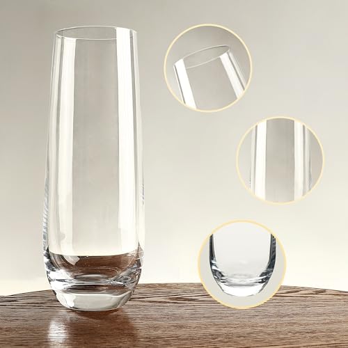 Stemless Champagne Flutes Set of 12, 10 oz Modern Clear Glasses | Stemless Clear Glasses for Champagne, Mimosas, Prosecco and Cocktails, Dishwasher Safe, Ideal for Weddings, Parties and Home