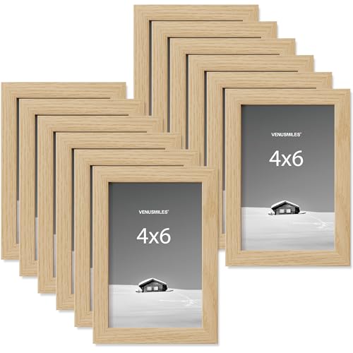 4x6 Picture Frame, Display 4x6 Photo Frames - High Definition Plexiglass - Vertical and Horizontal Display - Wall Hanging or Table Top Frame - Oak Color, 12 Pack - color: Oak, size: 4x6, 12P