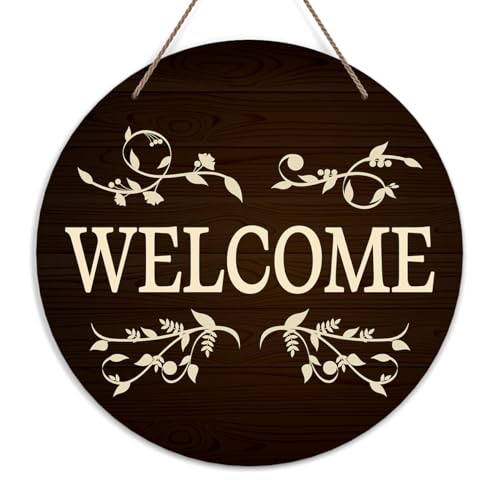 Welcome Door Sign, Rustic Wooden Sign Round Decorative Wall Plaque, Vintage Welcome Sign for Front Door, Farmhouse Porch Yard Hanging Sign Outdoor Decoration, Housewarming Gifts -37